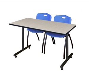 48" x 24" Kobe Training Table - Maple & 2 'M' Stack Chairs - Blue