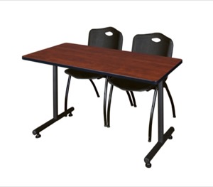 48" x 30" Kobe Training Table - Cherry and 2 "M" Stack Chairs - Black