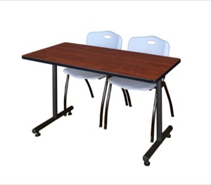 48" x 30" Kobe Training Table - Cherry and 2 "M" Stack Chairs - Grey
