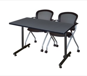 48" x 30" Kobe Training Table - Grey and 2 Cadence Nesting Chairs