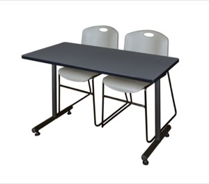 48" x 30" Kobe Training Table - Grey and 2 Zeng Stack Chairs - Grey