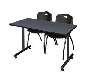 48" x 30" Kobe Training Table - Grey and 2 "M" Stack Chairs - Black