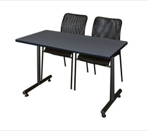 48" x 30" Kobe Training Table - Grey and 2 Mario Stack Chairs