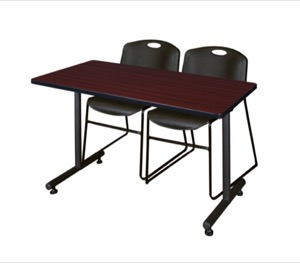 48" x 30" Kobe Training Table - Mahogany and 2 Zeng Stack Chairs - Black