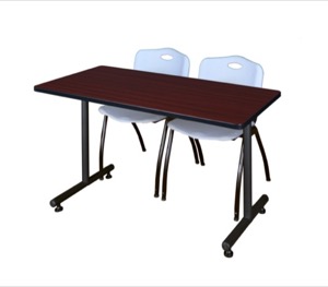 48" x 30" Kobe Training Table - Mahogany and 2 "M" Stack Chairs - Grey