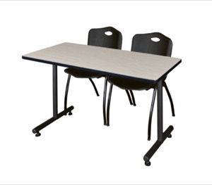 48" x 30" Kobe Training Table - Maple and 2 "M" Stack Chairs - Black