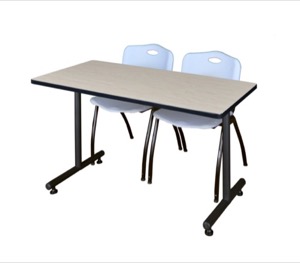 48" x 30" Kobe Training Table - Maple and 2 "M" Stack Chairs - Grey