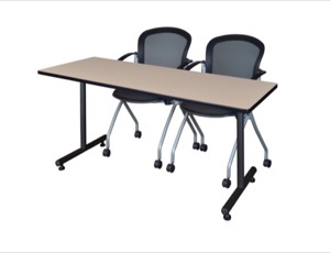 60" x 24" Kobe Training Table - Beige and 2 Cadence Nesting Chairs