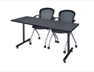 60" x 24" Kobe Training Table - Grey and 2 Cadence Nesting Chairs