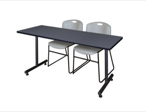 60" x 24" Kobe Training Table - Grey & 2 Zeng Stack Chairs - Grey