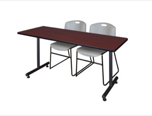 60" x 24" Kobe Training Table - Mahogany & 2 Zeng Stack Chairs - Grey