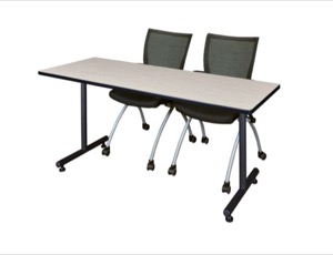 60" x 24" Kobe Training Table - Maple & 2 Apprentice Chairs - Black