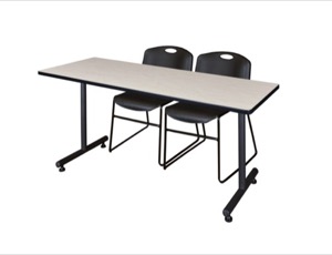 60" x 24" Kobe Training Table - Maple & 2 Zeng Stack Chairs - Black