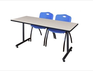 60" x 24" Kobe Training Table - Maple & 2 'M' Stack Chairs - Blue