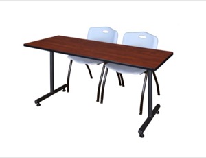 60" x 30" Kobe Training Table - Cherry and 2 "M" Stack Chairs - Grey