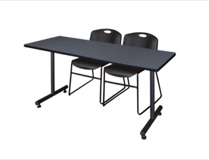 60" x 30" Kobe Training Table - Grey and 2 Zeng Stack Chairs - Black
