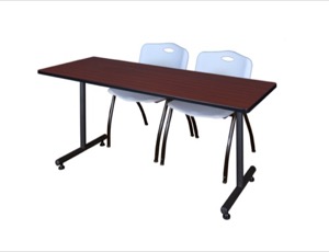 60" x 30" Kobe Training Table - Mahogany and 2 "M" Stack Chairs - Grey