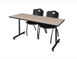 66" x 30" Kobe Training Table - Beige and 2 "M" Stack Chairs - Black
