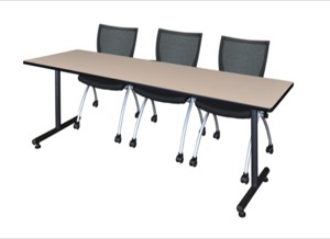 84" x 24" Kobe Training Table - Beige & 3 Apprentice Chairs - Black