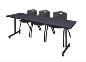 84" x 24" Kobe Training Table - Grey & 3 'M' Stack Chairs - Black
