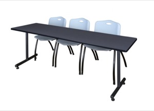 84" x 24" Kobe Training Table - Grey & 3 'M' Stack Chairs - Grey