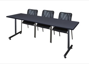 84" x 24" Kobe Training Table - Grey & 3 Mario Stack Chairs - Black