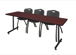 84" x 24" Kobe Training Table - Mahogany & 3 'M' Stack Chairs - Black