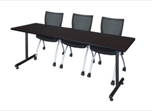 84" x 24" Kobe Training Table - Mocha Walnut & 3 Apprentice Chairs - Black