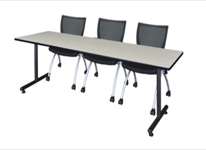 84" x 24" Kobe Training Table - Maple & 3 Apprentice Chairs - Black