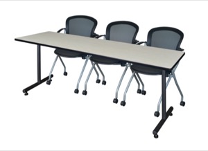84" x 24" Kobe Training Table - Maple and 3 Cadence Nesting Chairs