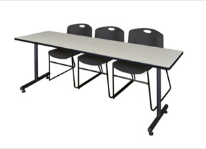 84" x 24" Kobe Training Table - Maple & 3 Zeng Stack Chairs - Black
