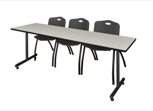84" x 24" Kobe Training Table - Maple & 3 'M' Stack Chairs - Black