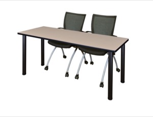 60" x 24" Kee Training Table - Beige/ Black & 2 Apprentice Chairs - Black