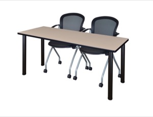 60" x 24" Kee Training Table - Beige/Black and 2 Cadence Nesting Chairs