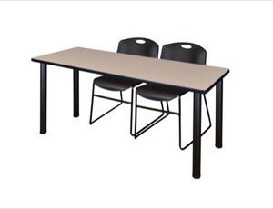 60" x 24" Kee Training Table - Beige/ Black & 2 Zeng Stack Chairs - Black