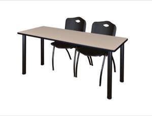 60" x 24" Kee Training Table - Beige/ Black & 2 'M' Stack Chairs - Black