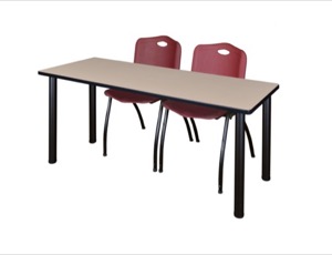60" x 24" Kee Training Table - Beige/ Black & 2 'M' Stack Chairs - Burgundy