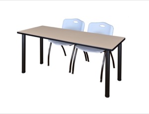 60" x 24" Kee Training Table - Beige/ Black & 2 'M' Stack Chairs - Grey