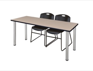 60" x 24" Kee Training Table - Beige/ Chrome & 2 Zeng Stack Chairs - Black