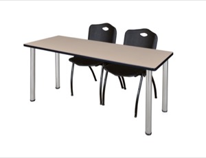 60" x 24" Kee Training Table - Beige/ Chrome & 2 'M' Stack Chairs - Black