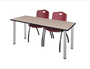 60" x 24" Kee Training Table - Beige/ Chrome & 2 'M' Stack Chairs - Burgundy