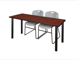 60" x 24" Kee Training Table - Cherry/ Black & 2 Zeng Stack Chairs - Grey
