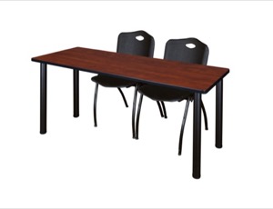 60" x 24" Kee Training Table - Cherry/ Black & 2 'M' Stack Chairs - Black