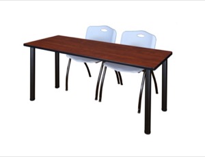 60" x 24" Kee Training Table - Cherry/ Black & 2 'M' Stack Chairs - Grey