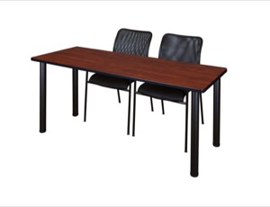 60" x 24" Kee Training Table - Cherry/ Black & 2 Mario Stack Chairs - Black