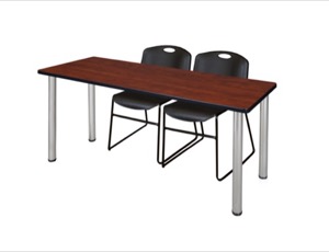 60" x 24" Kee Training Table - Cherry/ Chrome & 2 Zeng Stack Chairs - Black