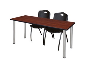 60" x 24" Kee Training Table - Cherry/ Chrome & 2 'M' Stack Chairs - Black