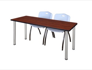 60" x 24" Kee Training Table - Cherry/ Chrome & 2 'M' Stack Chairs - Grey