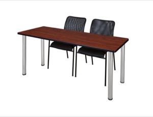 60" x 24" Kee Training Table - Cherry/ Chrome & 2 Mario Stack Chairs - Black