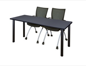 60" x 24" Kee Training Table - Grey/ Black & 2 Apprentice Chairs - Black